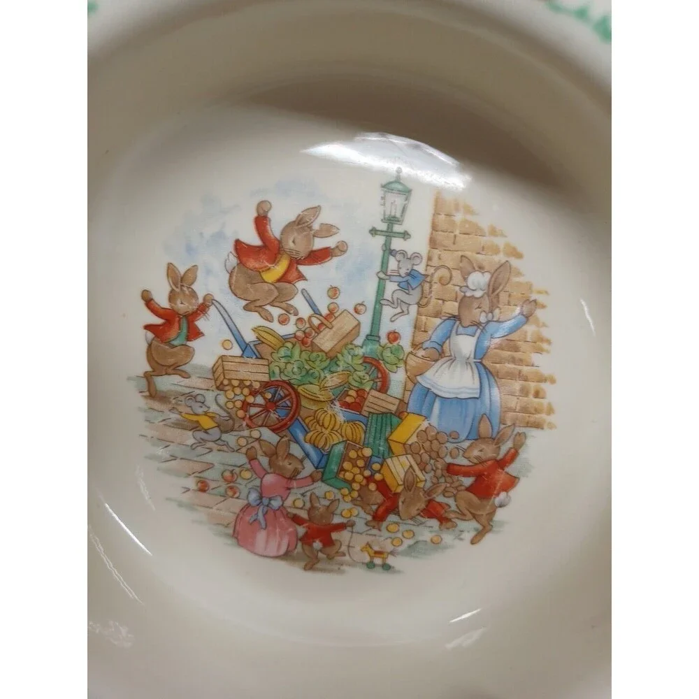 Vtg Royal Doulton Bunnykins Bowl Toppling the Fruit Cart Rabbit Bunny